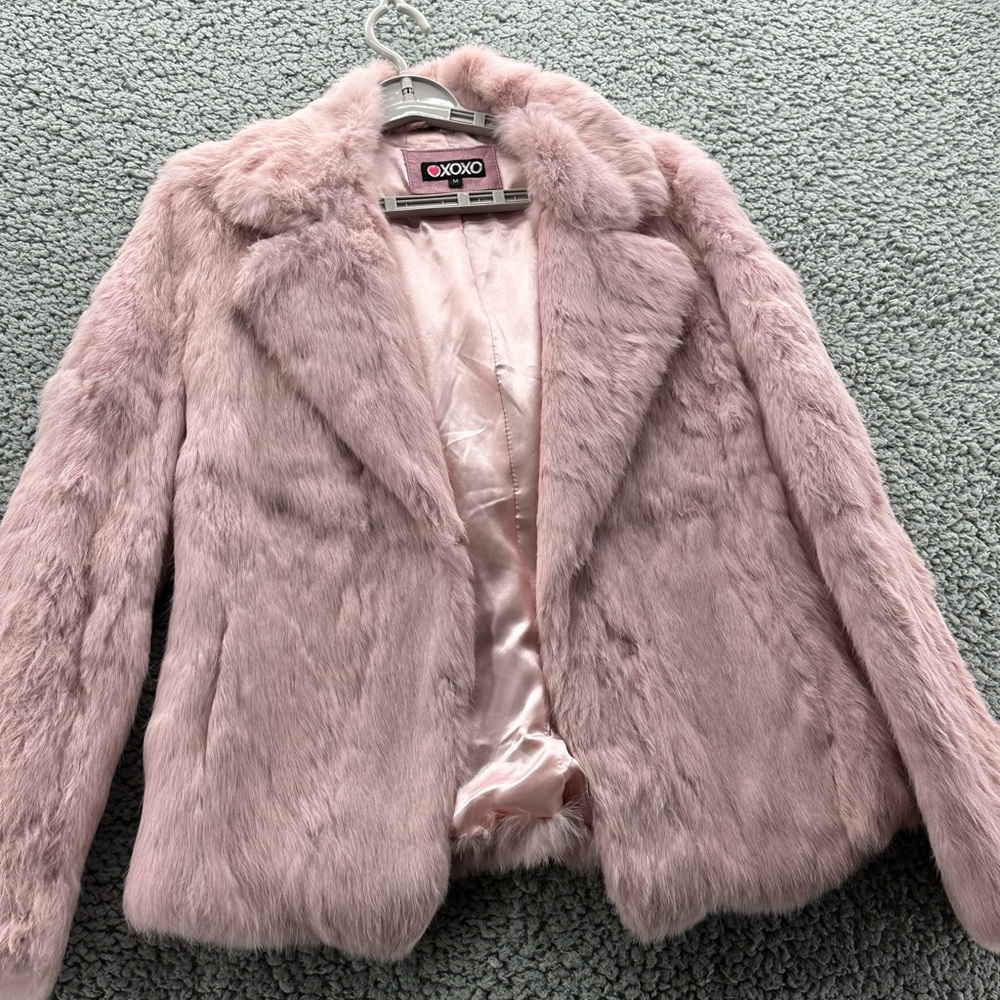 XOXO Vintage Coat Blush Rabbit  Fur Coat SZ M